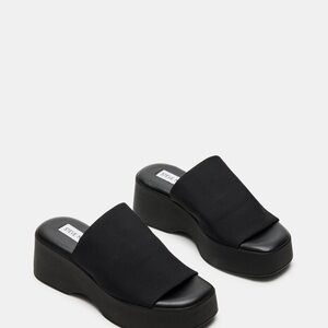 Steve Madden Black Platform Slides